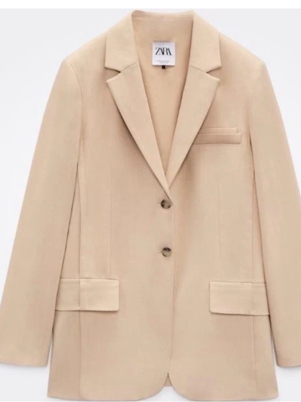 Zara Women's 2-Button Long Blazer w/ Shoulder Pads in Beige/Tan Size XS - NWT